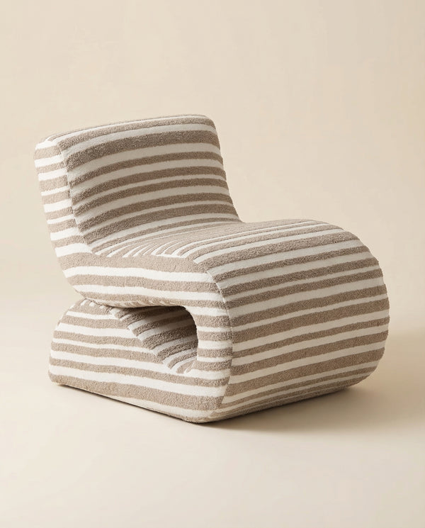Issa Taupe Organic Stripes Jacquard Fabric Accent Chair