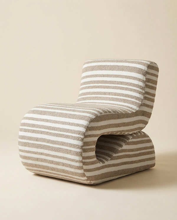 Issa Taupe Organic Stripes Jacquard Fabric Accent Chair