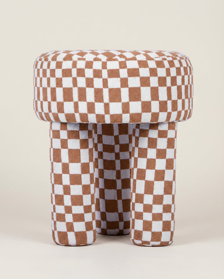Jolie Brown Checkered Boucle Stool