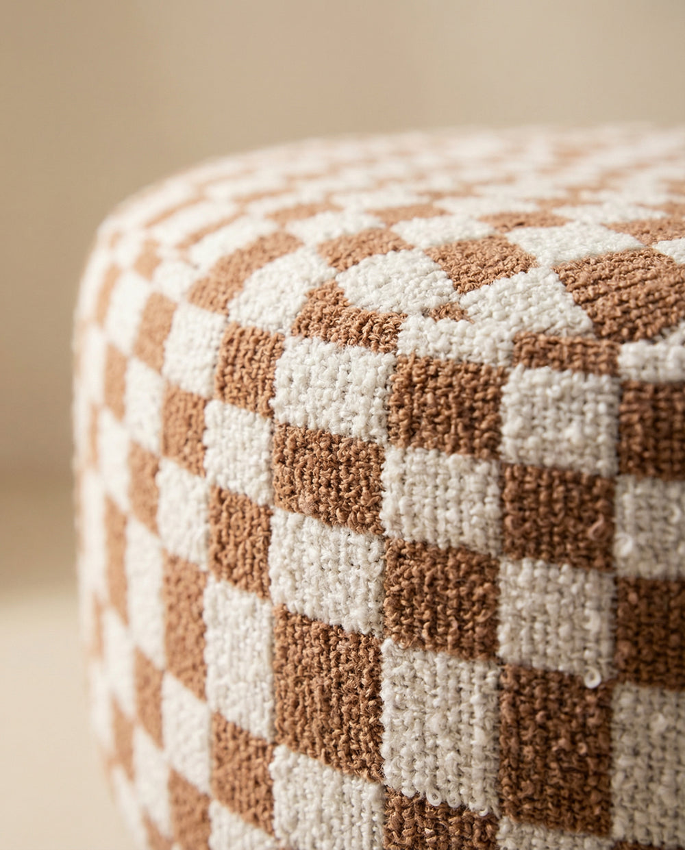 Jolie Brown Checkered Boucle Stool