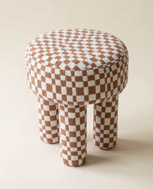 Jolie Brown Checkered Boucle Stool
