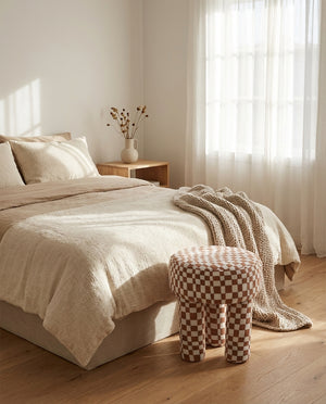 Jolie Brown Checkered Boucle Stool