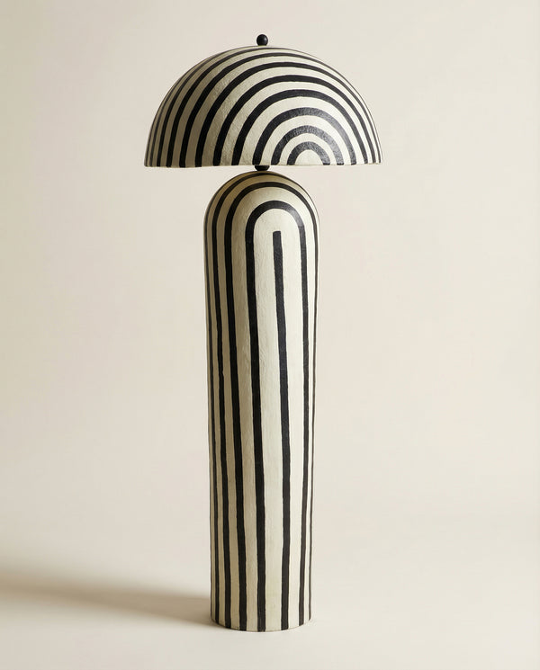 Havana Black Striped Papier Mache Floor Lamp