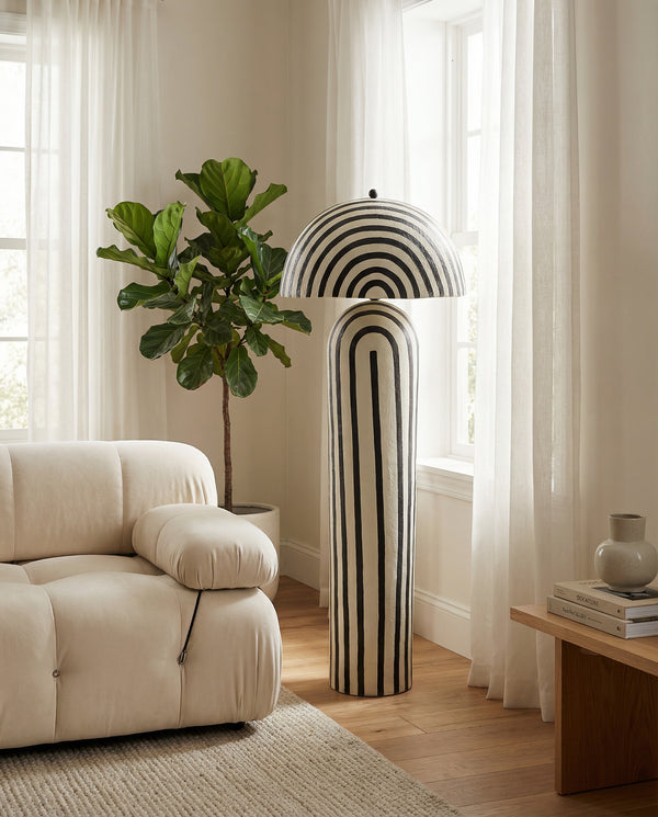 Havana Black Striped Papier Mache Floor Lamp
