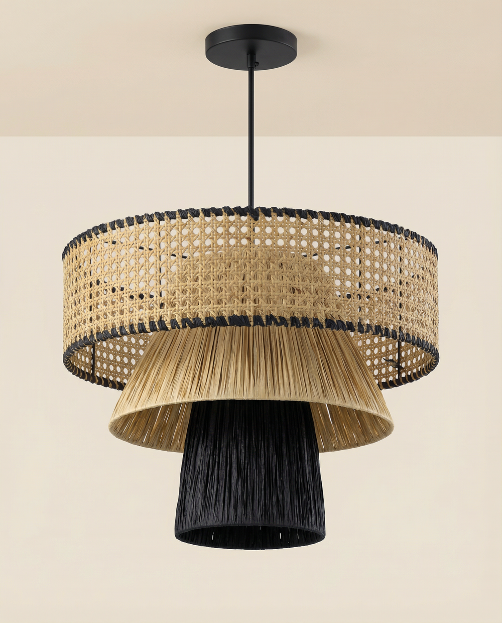 Zuri Natural & Black Raffia Pendant Lamp