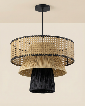 Zuri Natural & Black Raffia Pendant Lamp