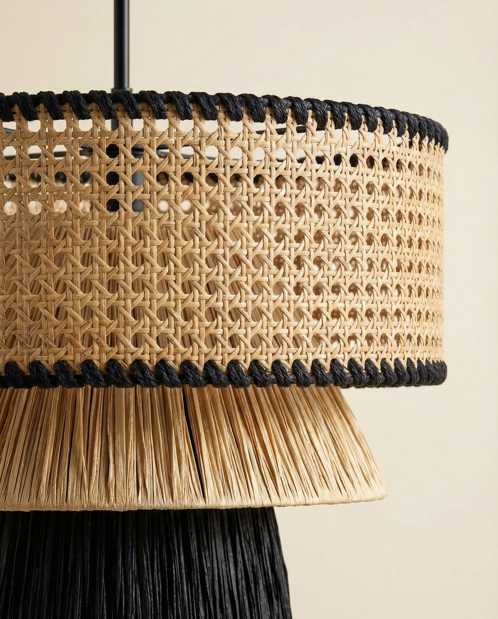 Zuri Natural & Black Raffia Pendant Lamp