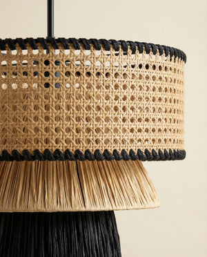 Zuri Natural & Black Raffia Pendant Lamp