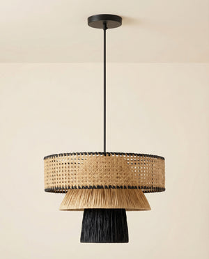 Zuri Natural & Black Raffia Pendant Lamp