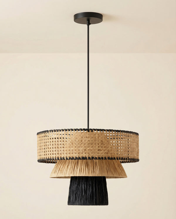 Zuri Natural & Black Raffia Pendant Lamp