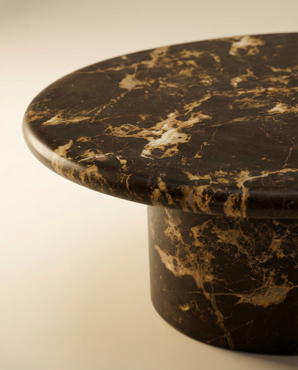 Obsidian 36" Dark Brown Faux Marble Indoor/Outdoor Concrete Round Coffee Table