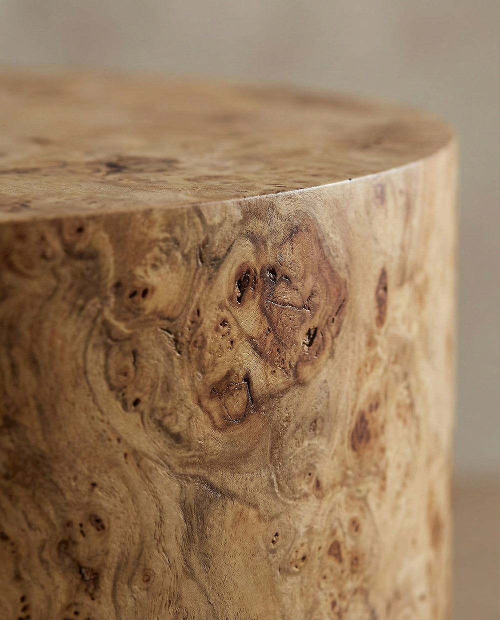 Solstice 36" Natural Burl Drum Round Coffee Table