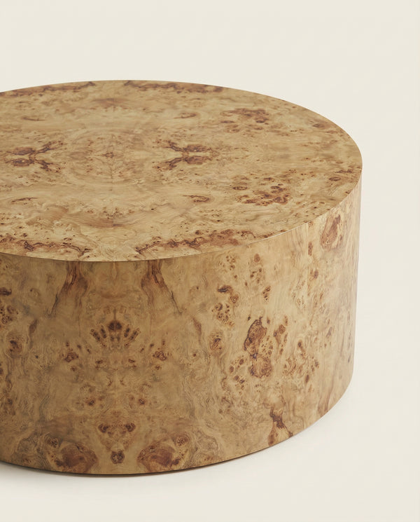 Solstice 36" Natural Burl Drum Round Coffee Table