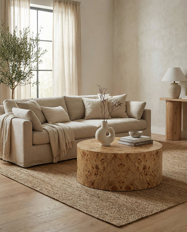 Solstice 36" Natural Burl Drum Round Coffee Table