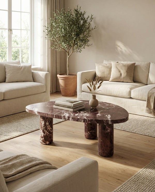 Sienna Faux Red Levanto Marble Indoor/Outdoor Coffee Table (36"-48")