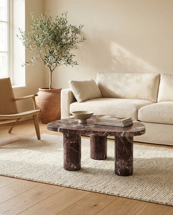 Sienna Faux Red Levanto Marble Indoor/Outdoor Coffee Table (36"-48")