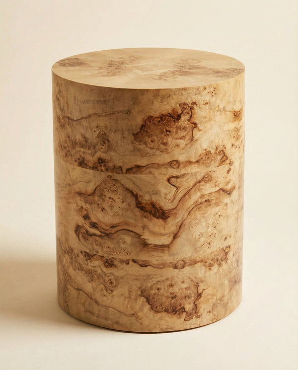 Solstice Natural Burl Drum Side Table