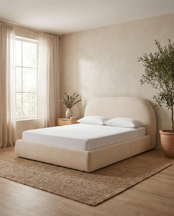 Maya Cream Curved Velvet Bed