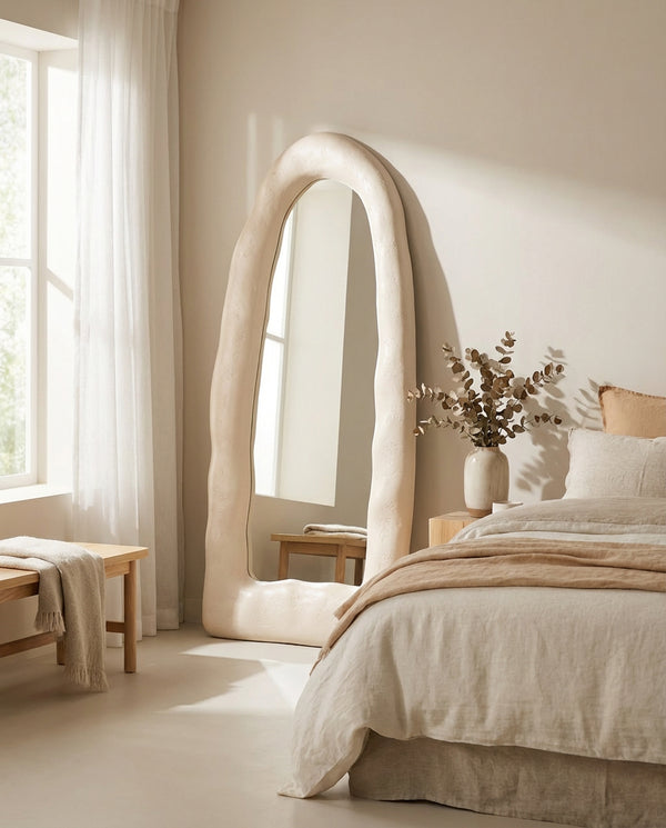 Reverie 32"X64" Cream Textured Small Floor Mirror