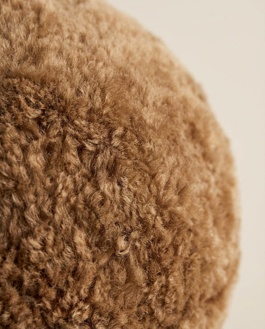 Brown Genuine Sheepskin Ball Throw Pillow (8"-12")
