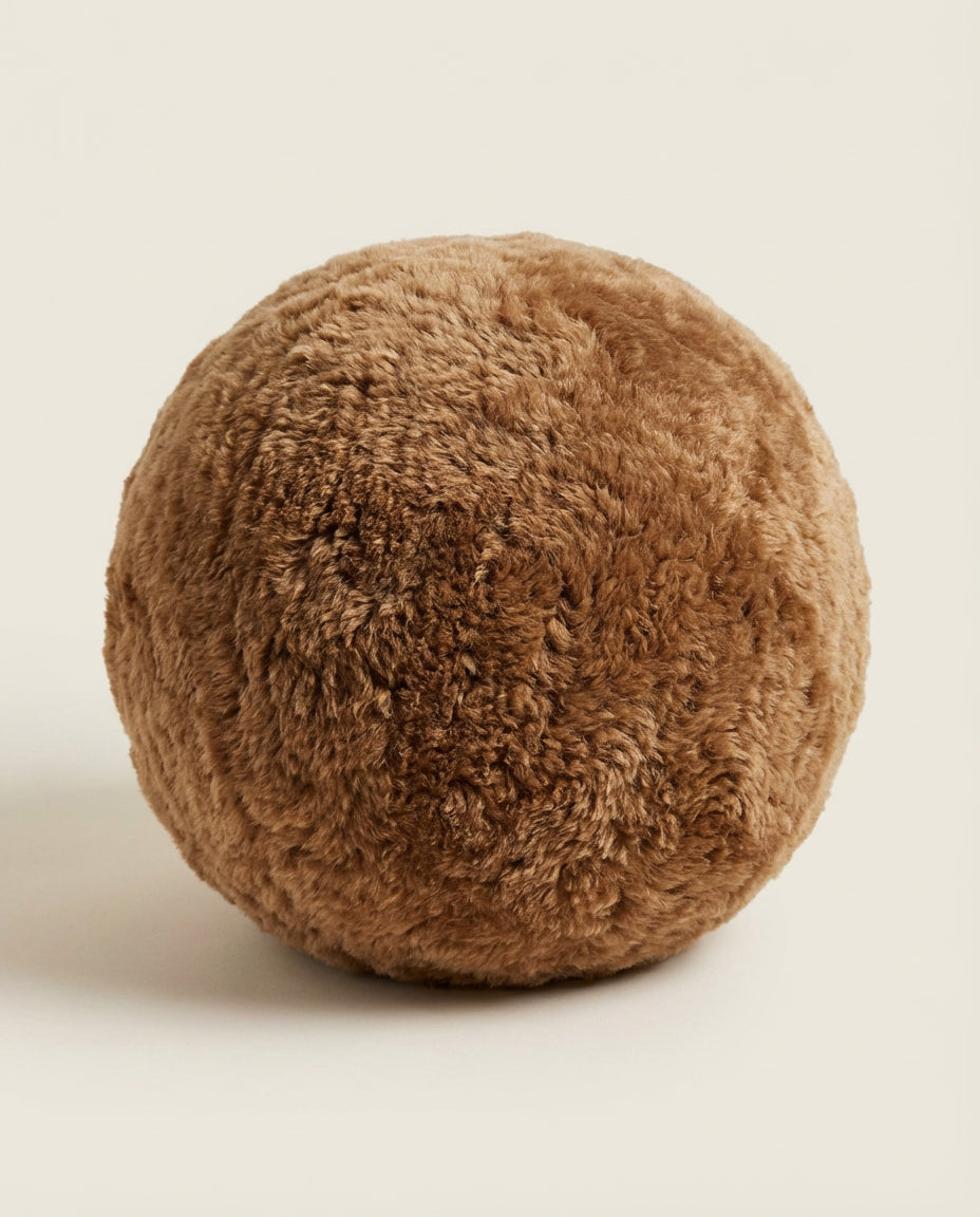 Brown Genuine Sheepskin Ball Throw Pillow (8"-12")